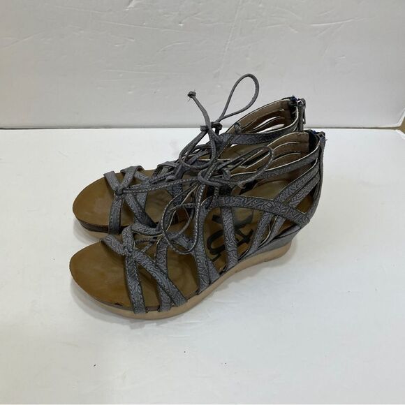 OTBT NOMADIC LEATHER WEDGE SANDALS IN PEWTER GRAY - Picture 5 of 7